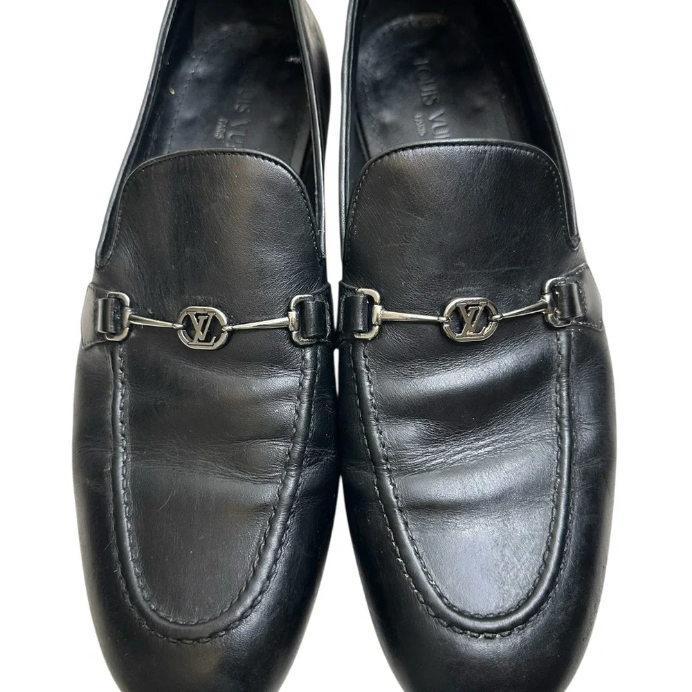 Louis Vuitton Black Leather Slip-On Loafers